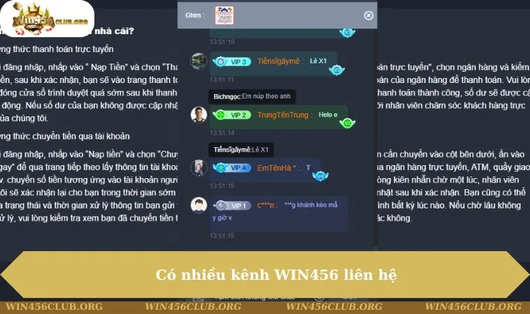 Liên Hệ WIN456 142 Có nhiều kênh WIN456 liên hệ