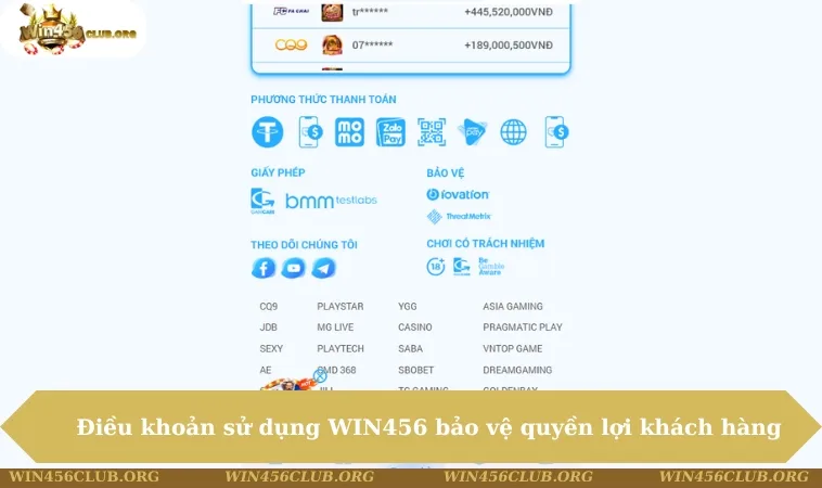 Điều Khoản Sử Dụng WIN456 117 Điều khoản sử dụng WIN456 bảo vệ quyền lợi khách hàng