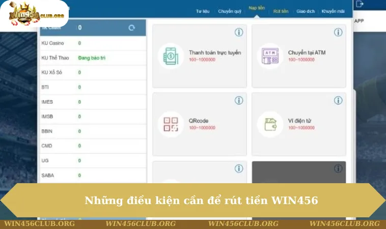 Rút Tiền WIN456 212 Những điều kiện cần để rút tiền WIN456