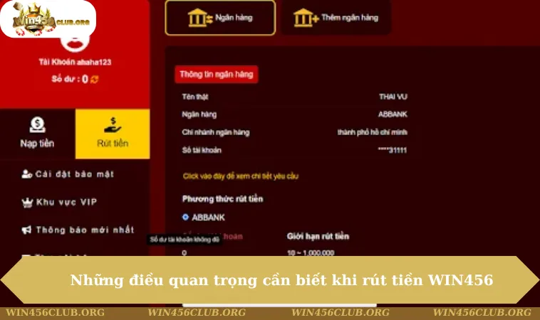 Rút Tiền WIN456 212 Những điều quan trọng cần biết khi rút tiền WIN456