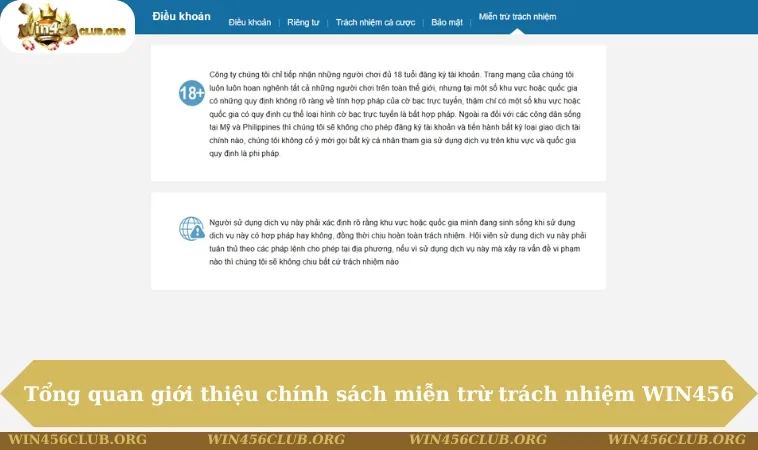 Miễn Trừ Trách Nhiệm WIN456 130 Tổng quan giới thiệu chính sách miễn trừ trách nhiệm WIN456