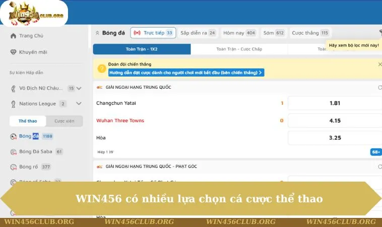 Thể Thao WIN456 258 WIN456 có nhiều lựa chọn cá cược thể thao